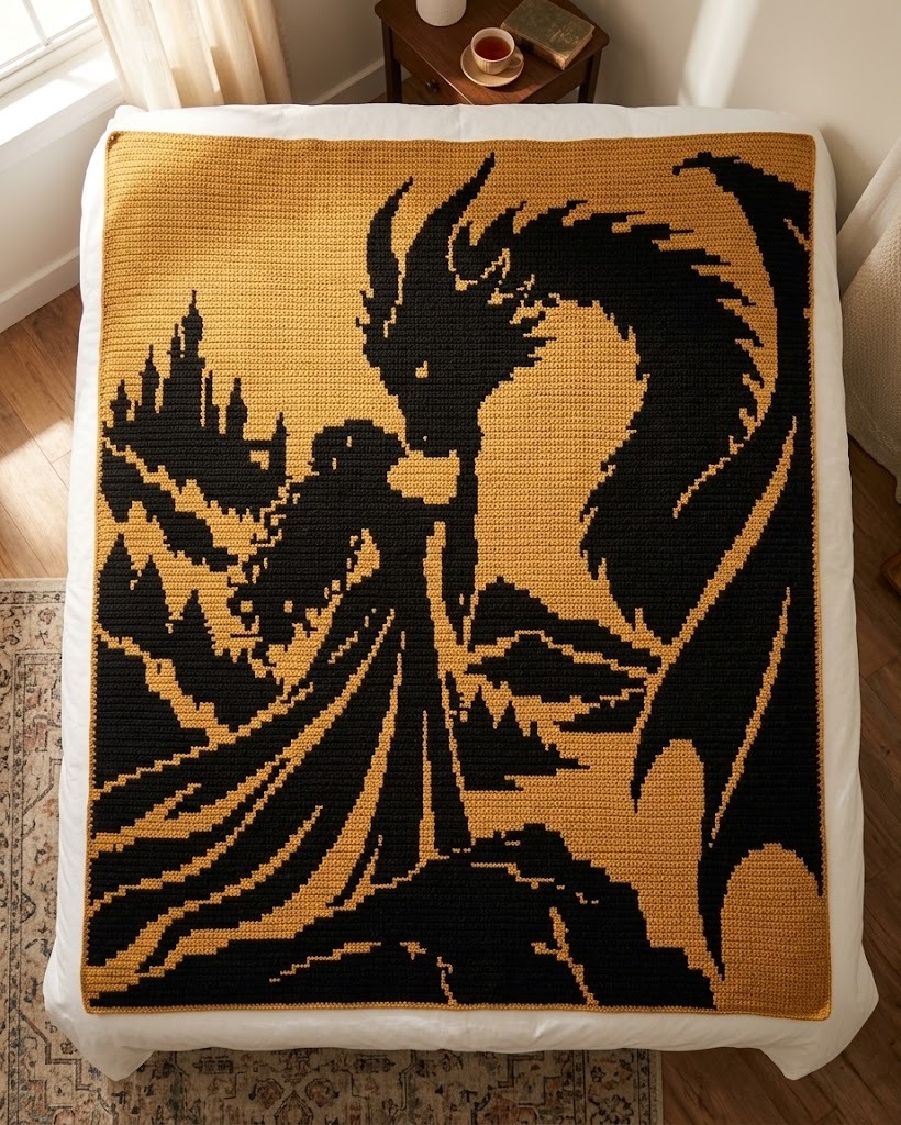 Celestial Dragon & Starlight Wings Fantasy Overlay Mosaic Crochet Blanket Pattern [Printable PDF + Chart] - Fantasy Mosaic Crochet PDF Pattern with Written Instructions and Chart