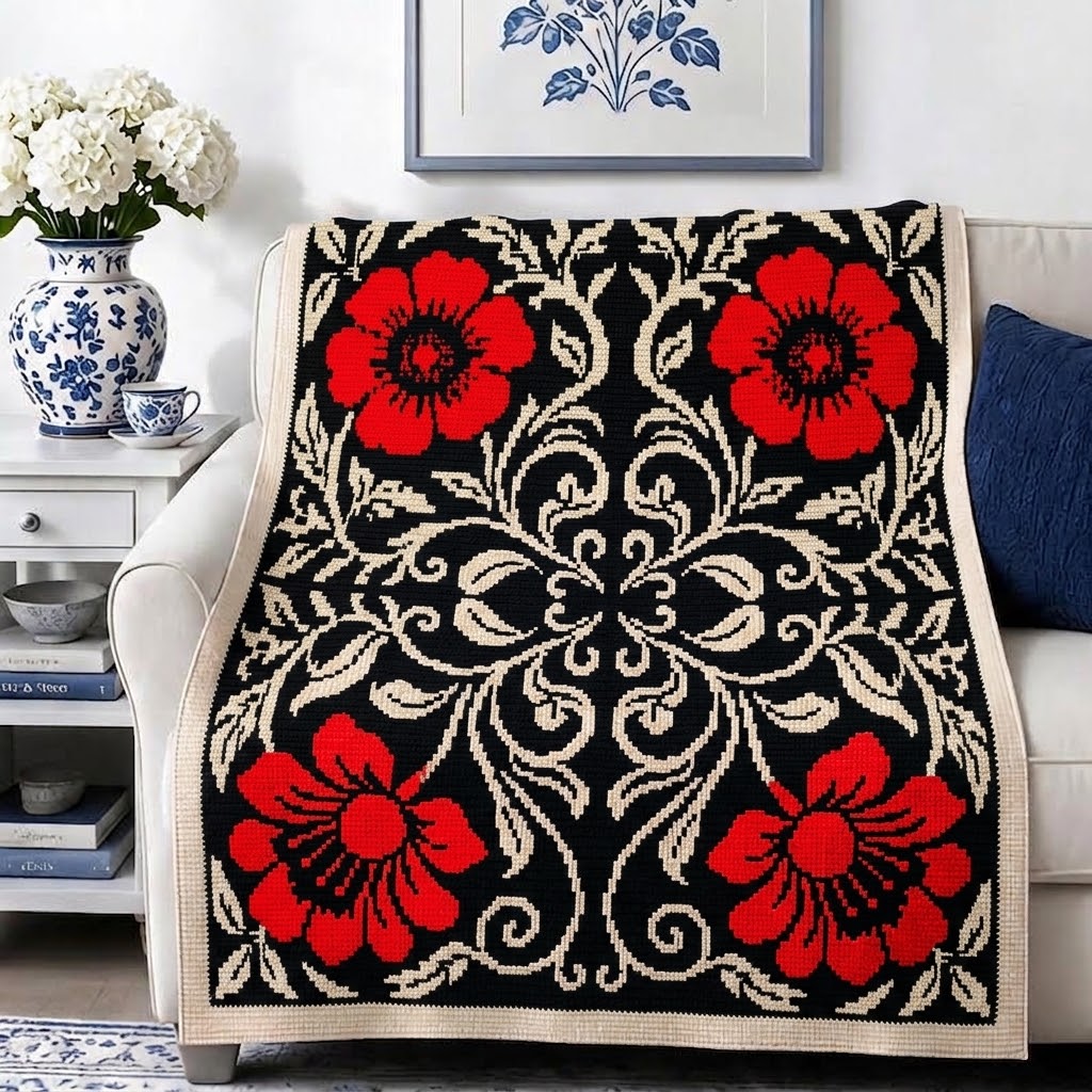 English Country Garden Wildflower Mosaic Crochet Blanket Pattern