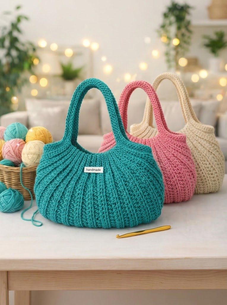 Masterclass 30-Step Illustrated Green Pumpkin Crochet Bag Pattern - Crochet Bags & Totes PDF Pattern with Written Instructions and Chart