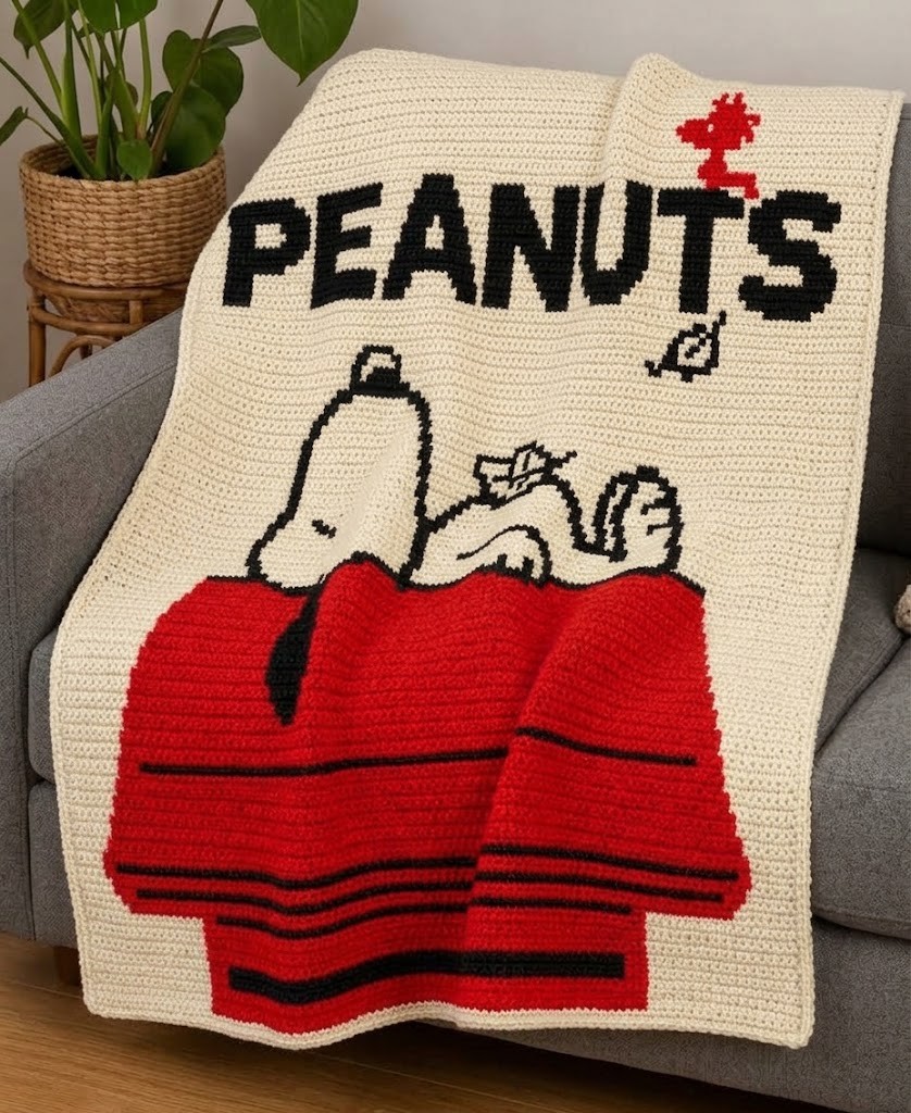 Snoopy On Red Doghouse Peanuts Mosaic Crochet Blanket Pattern [Printable PDF + Chart] - Pop Culture & Cartoon Mosaic PDF Pattern with Written Instructions and Chart