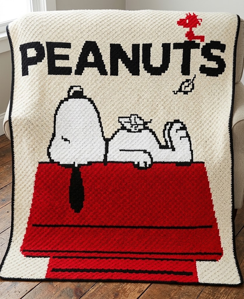 How to Crochet the Snoopy on Red Doghouse Peanuts Blanket: Complete Colorwork Guide - Stitch Chart & Work in Progress
