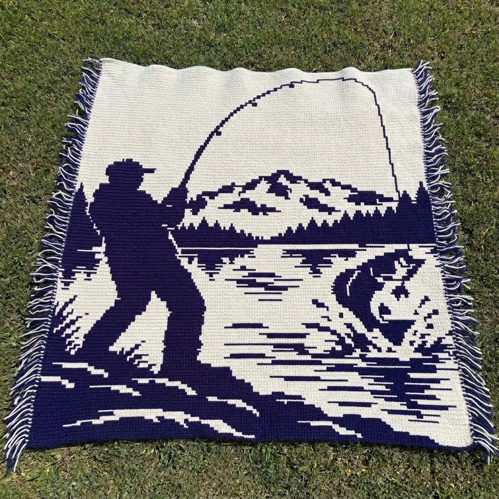 Tranquil Lake & Fishing Canoe Overlay Mosaic Crochet Blanket Pattern