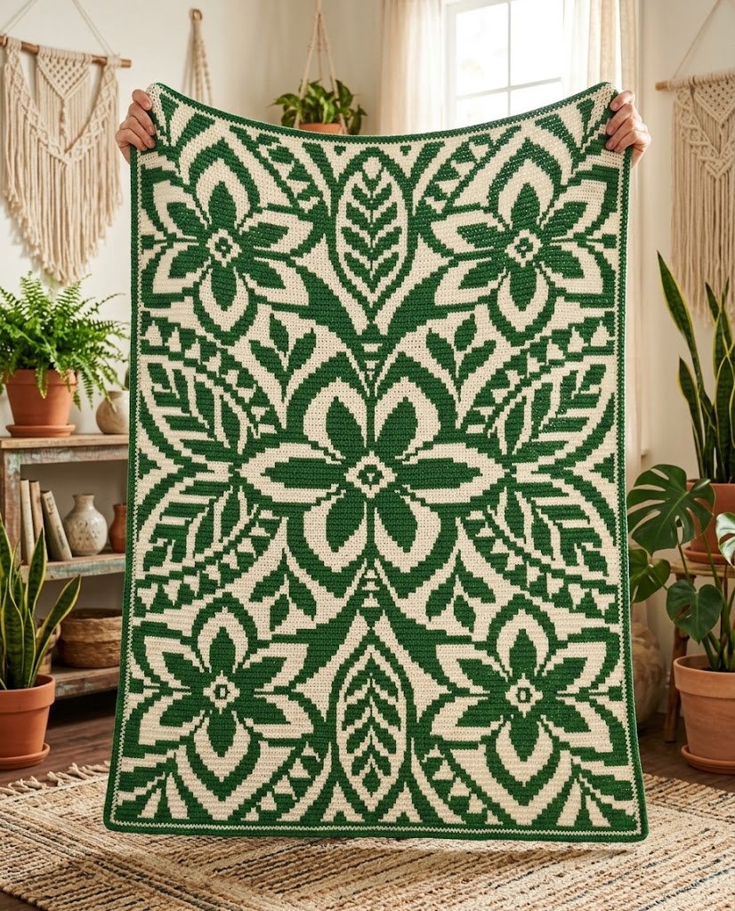 Opulent Living: Victorian Botanical Damask Mosaic Afghan Guide