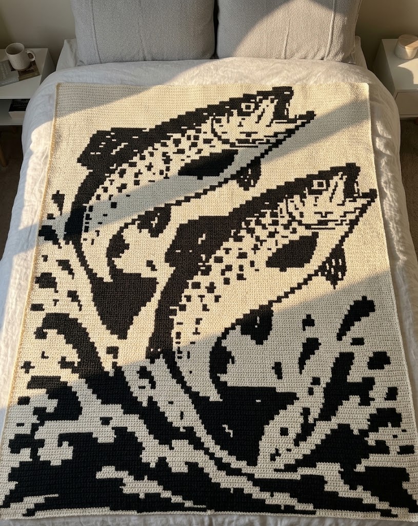 Wild West Desert Cowboy & Saguaro Cactus Mosaic Crochet Blanket Pattern