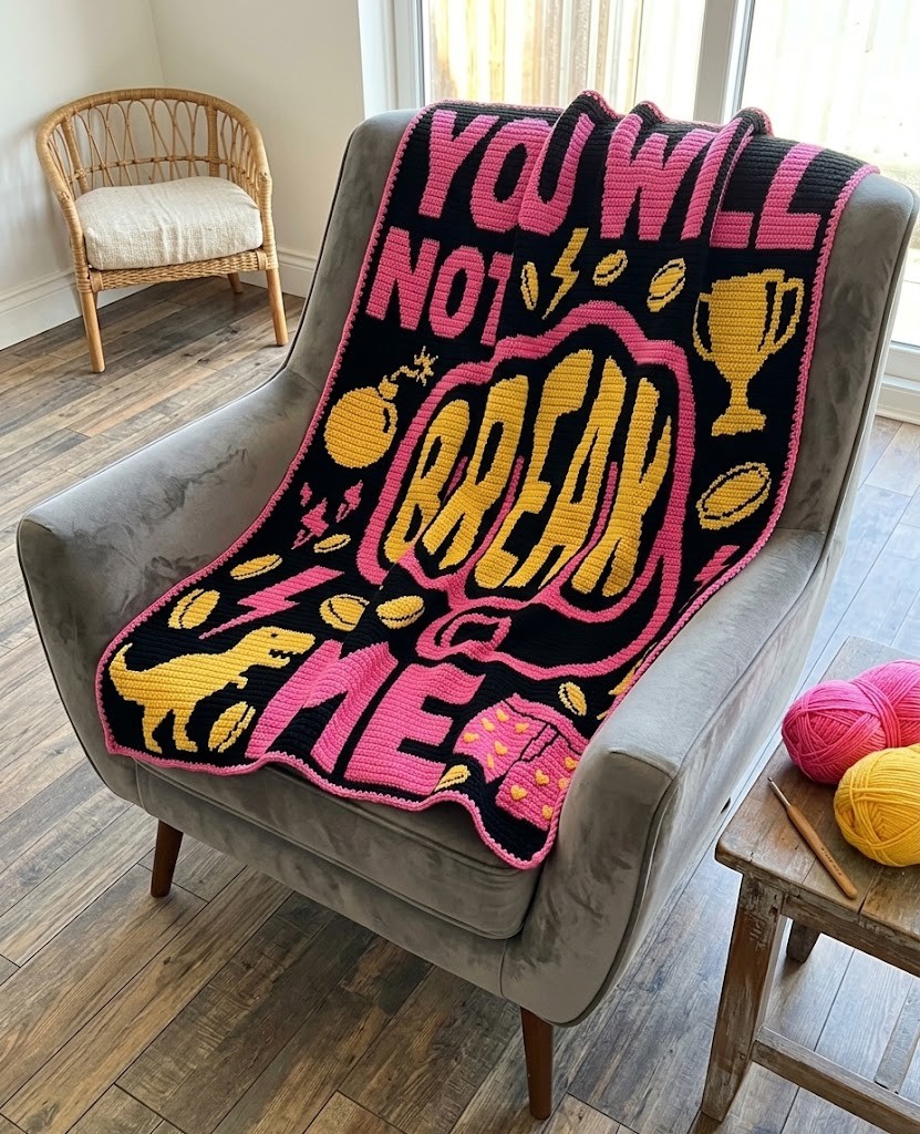 "You Will Not Break Me" Dungeon Crawler Carl Mosaic Crochet Blanket Pattern [Printable PDF + Chart] - Fantasy Mosaic Crochet PDF Pattern with Written Instructions and Chart